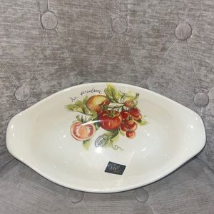 Effetti Vegetable Serving Oval Bowl Tomato Cluster 12x 7” Made Italy Ceramic NWT